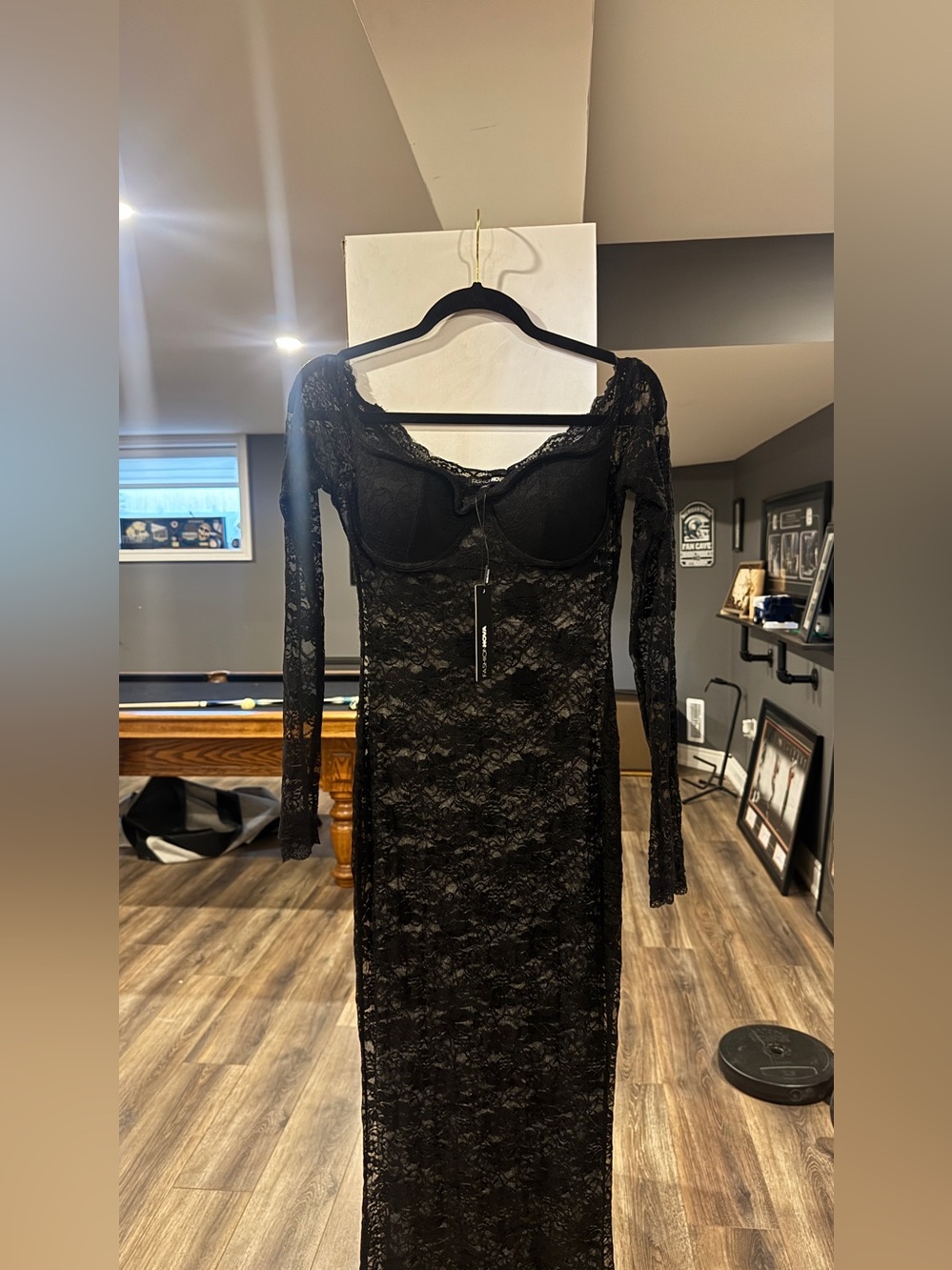 Fashion Nova Black Long Sleeve Lace Maxi Dress